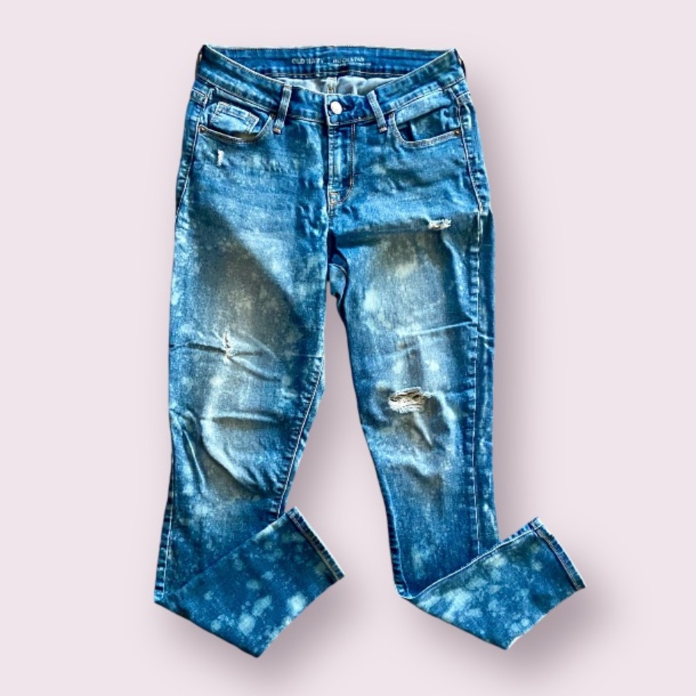 Old Navy Distressed & Bleached Mid-Rise Rockstar Super-Skinny Ankle Jeans